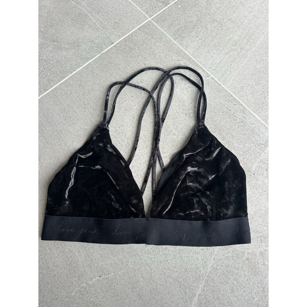 Victoria's Secret PINK Velour Black Triangle Wireless Bralette Size M